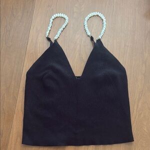 Forever 21 Black Embellished Crop Tank Top